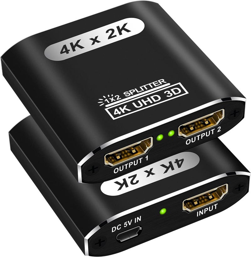 Closs HDMI Splitter 1 in 2 Out, 4K HDMI Splitter for Dual Monitors Supports 3D Full HD 1080P Aluminum Dual Monitor Compatible for PS4 Fire Stick HDTV(1 Source to 2 Displays) - Image 2